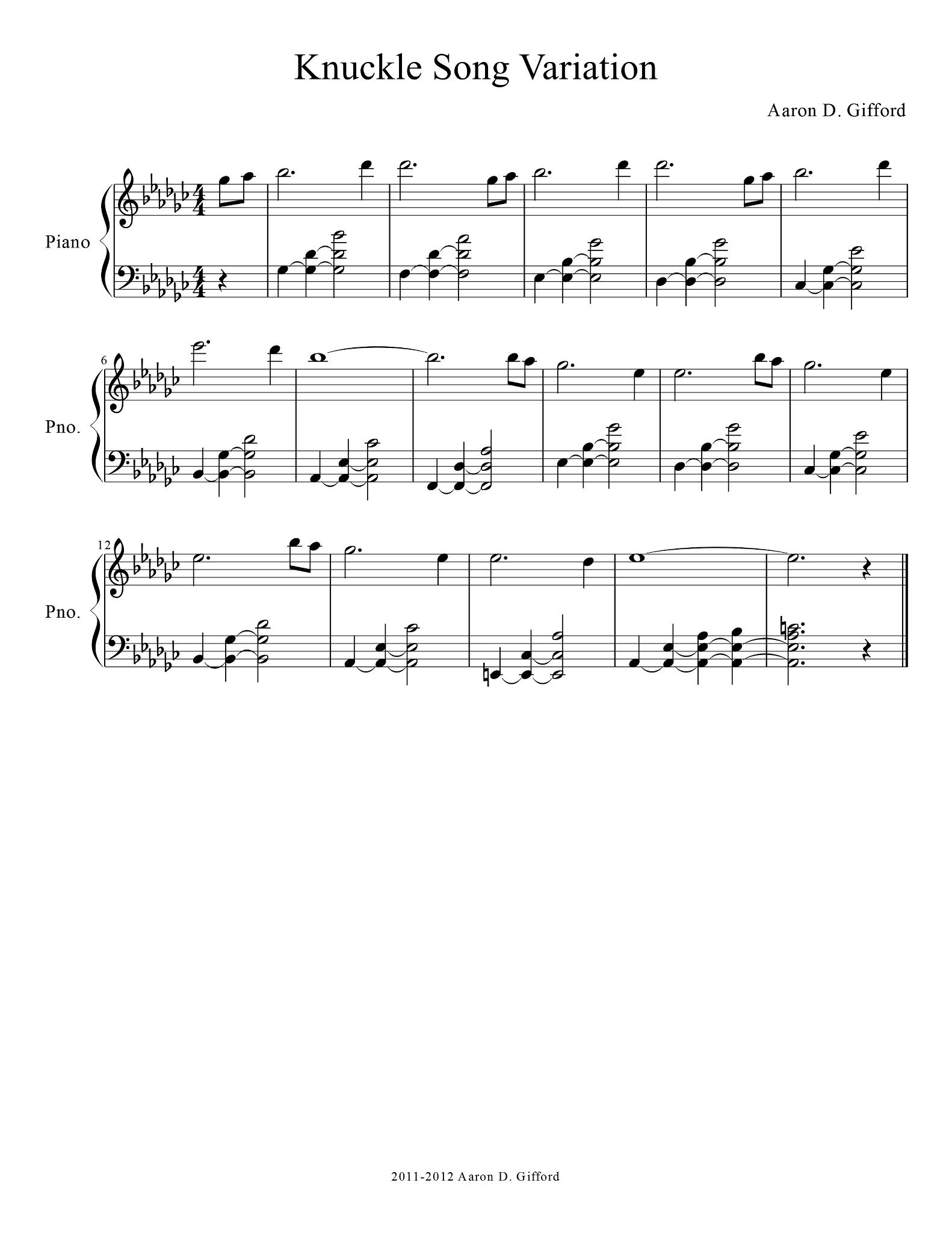 Sheet music for Knuckle Song Variation by Aaron D. Gifford